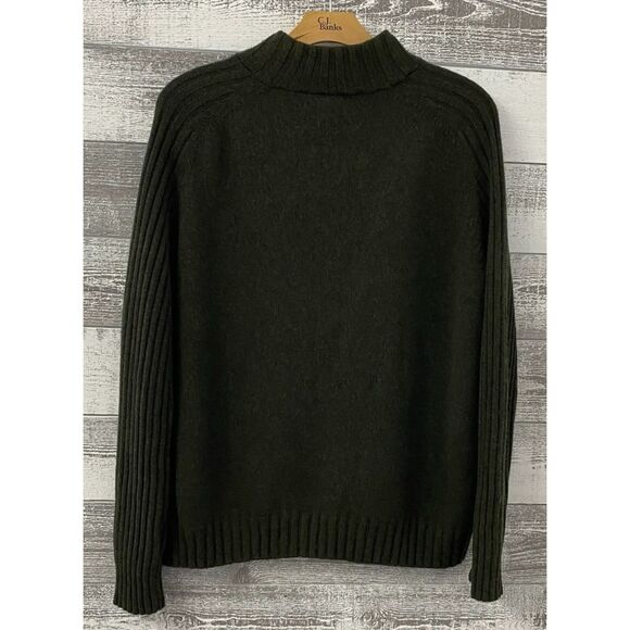 Lands End Men's XXL Sweater Green 100% Lambs Wool Ribbed 1/4 Zip Pullover - Picture 2 of 10